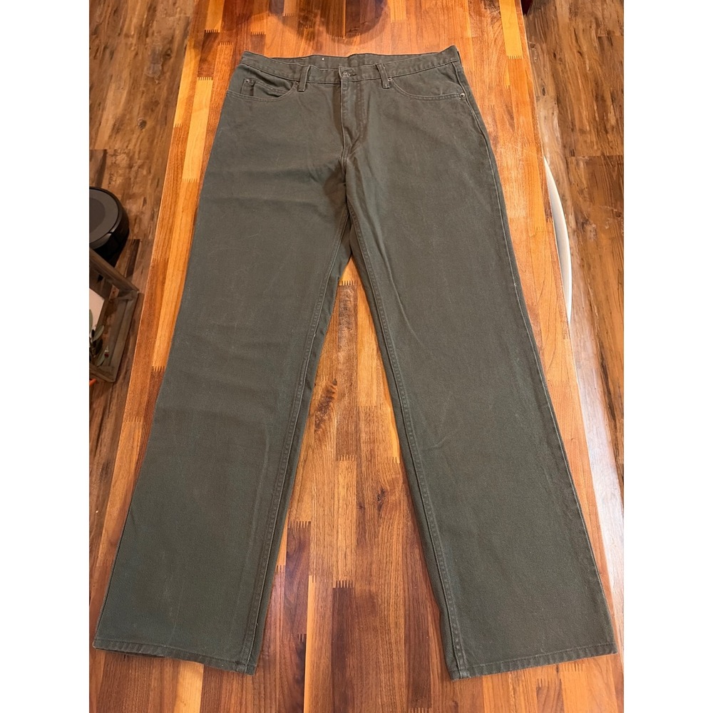 Levis 502 Regular Taper Pants Mens 36x33 Olive Green Drab Cotton Twill 502-36